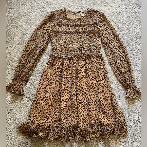 Rachel Parcell Cheetah Print Smocked Ruffle Long Sleeve Dress Size XS - Picture 2 of 11